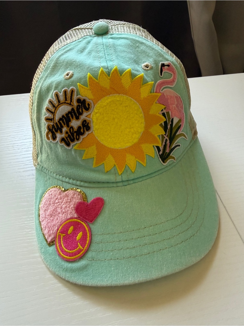 Light Mint Green Summer Trucker Patch Hat Adjustable Mesh SnapBack OS Flamingo